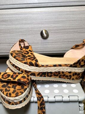 Leopard Print Espadrille Platform Sandals - Women